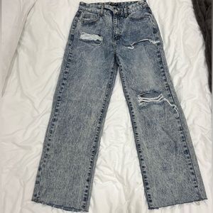 Nasty Gal Blue Denim Rip High Waisted